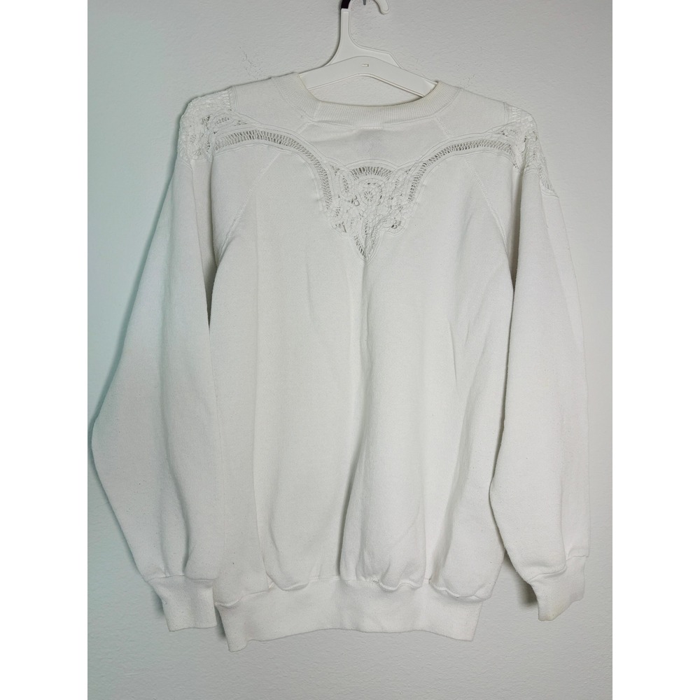 Hanes White Women's Sweatshirt with Lace Yoke